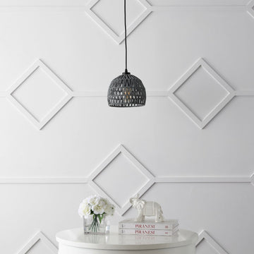 Campana 20" Bohemian Modern Woven Rattan/Iron LED Pendant